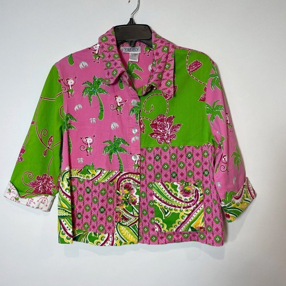 Vanity Collection Sequins Monkey Floral Basic Jacket Womens 10 Pink 3/4 Sleeveโ